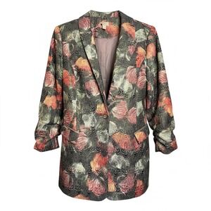 LOGO LAVISH Floral Brocade Blazer‎ Jacket Metallic Floral Single Button L